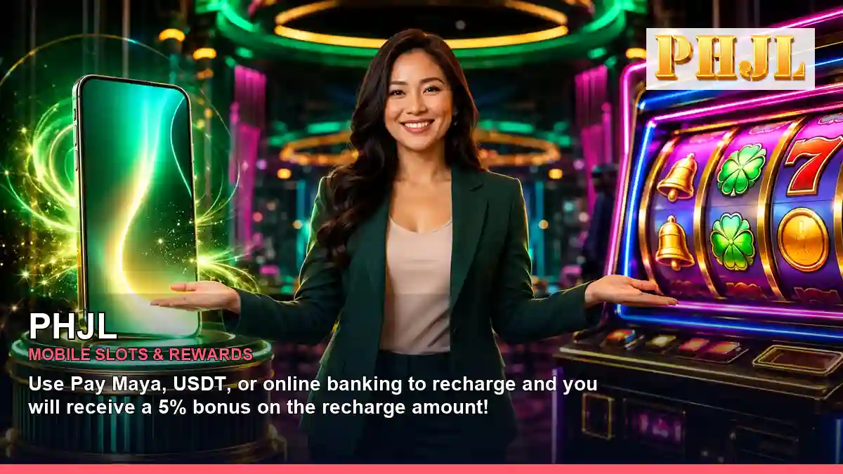PHJL casino first deposit rewards featuring an adult Filipina casino host with a vivid composition