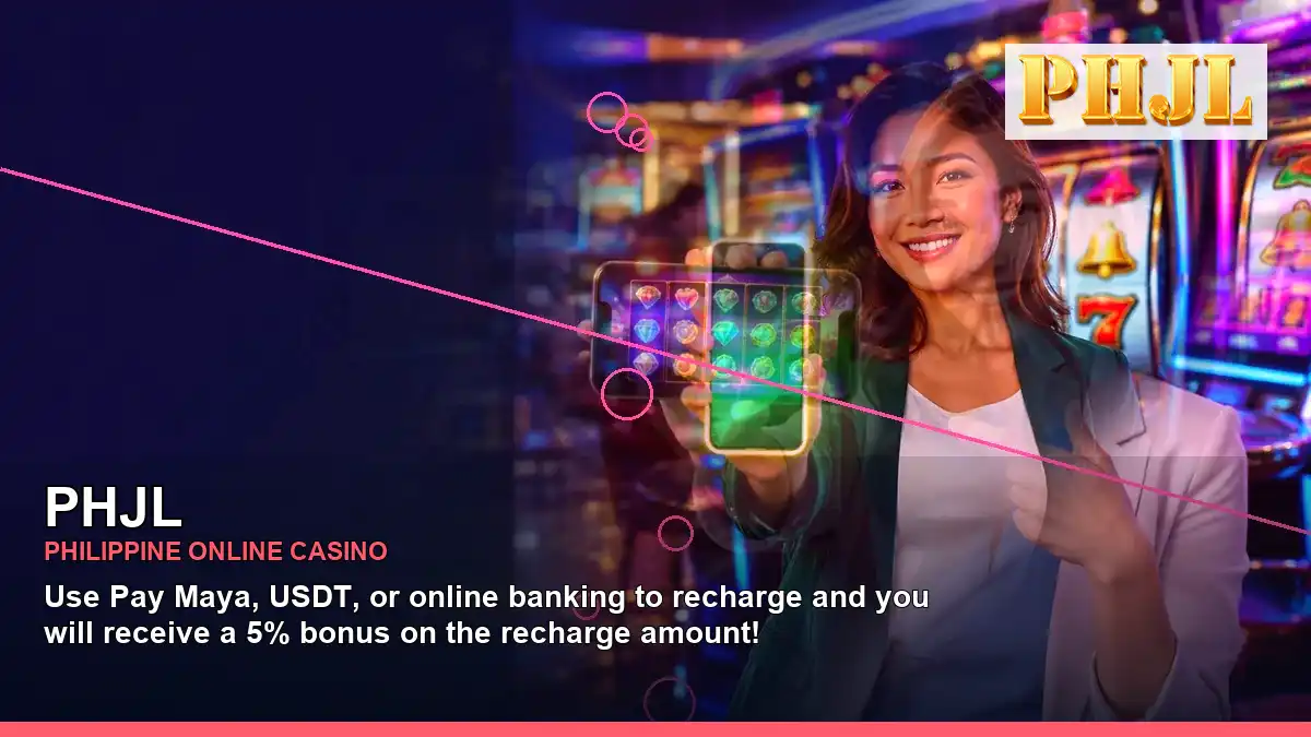 PHJL party online slot games featuring an adult Filipina casino host with a right-framed composition